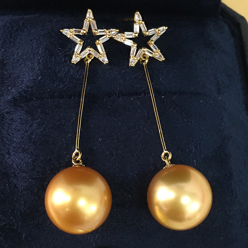 【La Corser】輸入10-13mm南洋ゴールドパールイヤリング、18Kゴールド、天然海水ラウンド、強いゴールデンイエローパ 31,395円