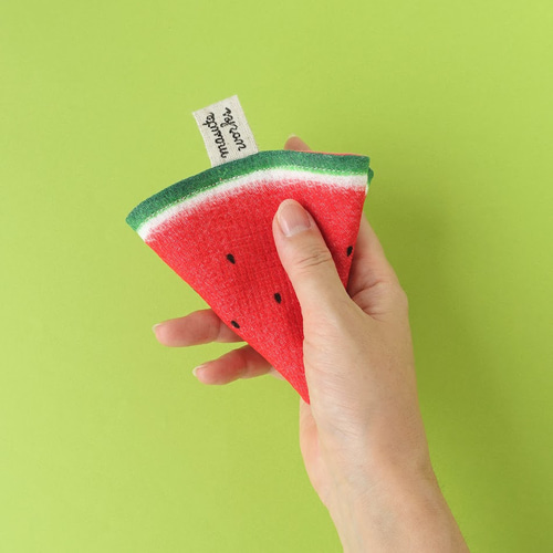 人と被らないギフト】大人まるいガーゼハンカチ スイカ 赤 黄色 個性的