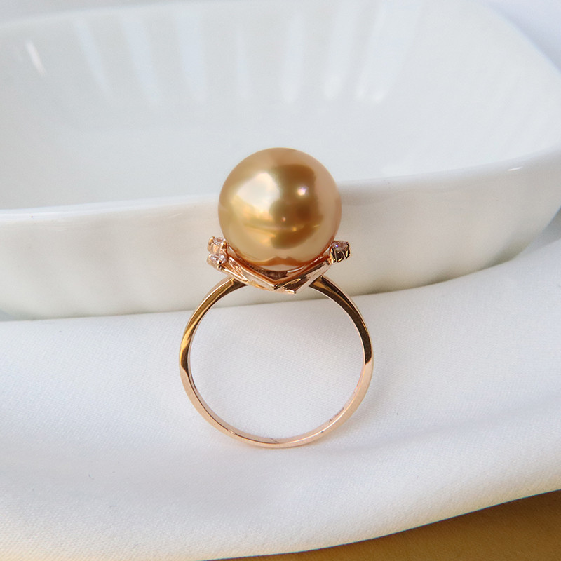 【La Corser】エレガントでシンプル、ファッショナブルな輸入10-13mm南洋ゴールドパールリング18Kゴールド、リッチゴ