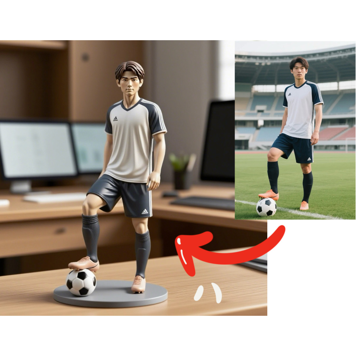 男の子 / 女の子 サッカー選手 サッカーユニホーム 「勝利瞬間」 オーダーメイド フィギュア｜写真から作る似顔絵人形