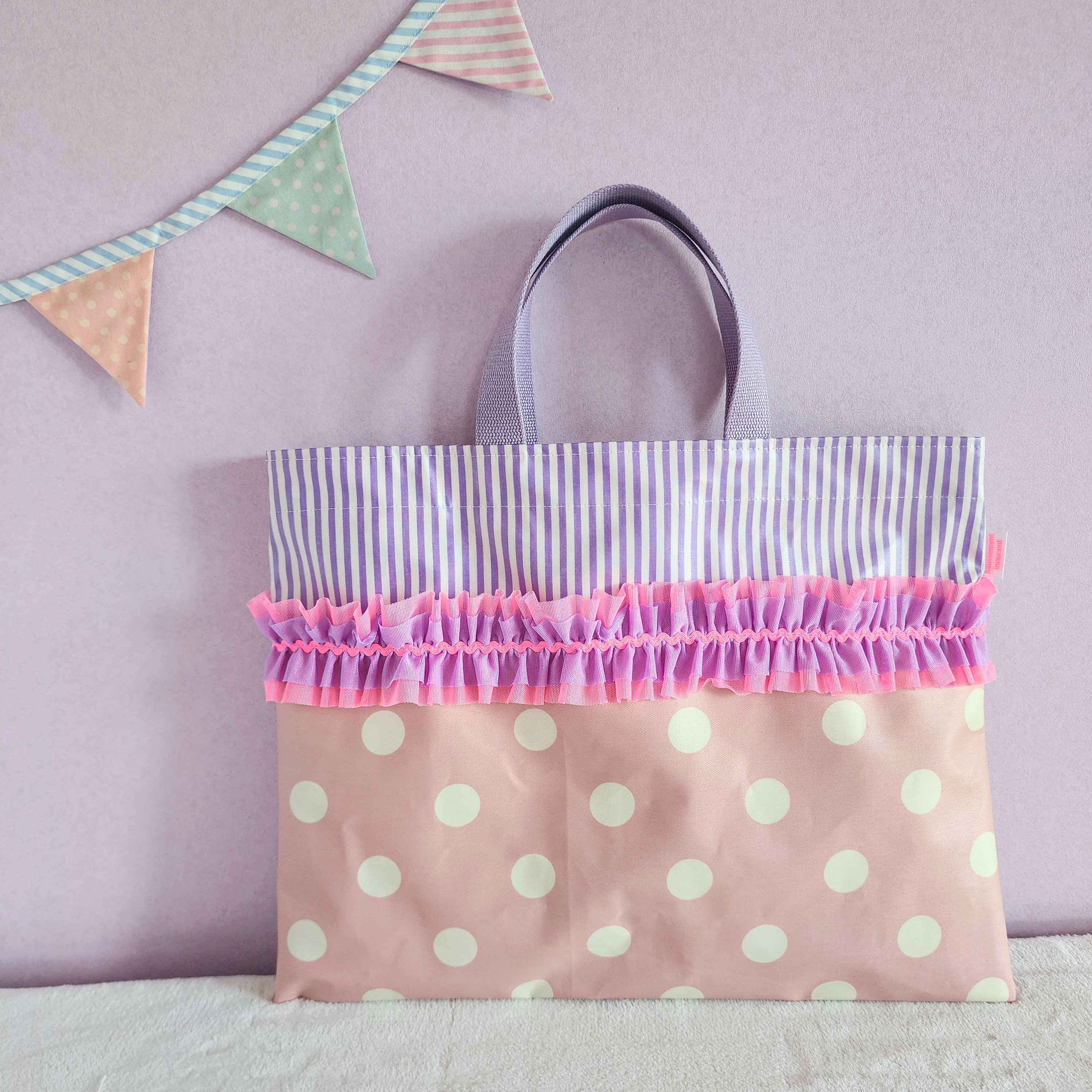 ラミネートのレッスンバッグ 　pink×purple　サイズ変更可能