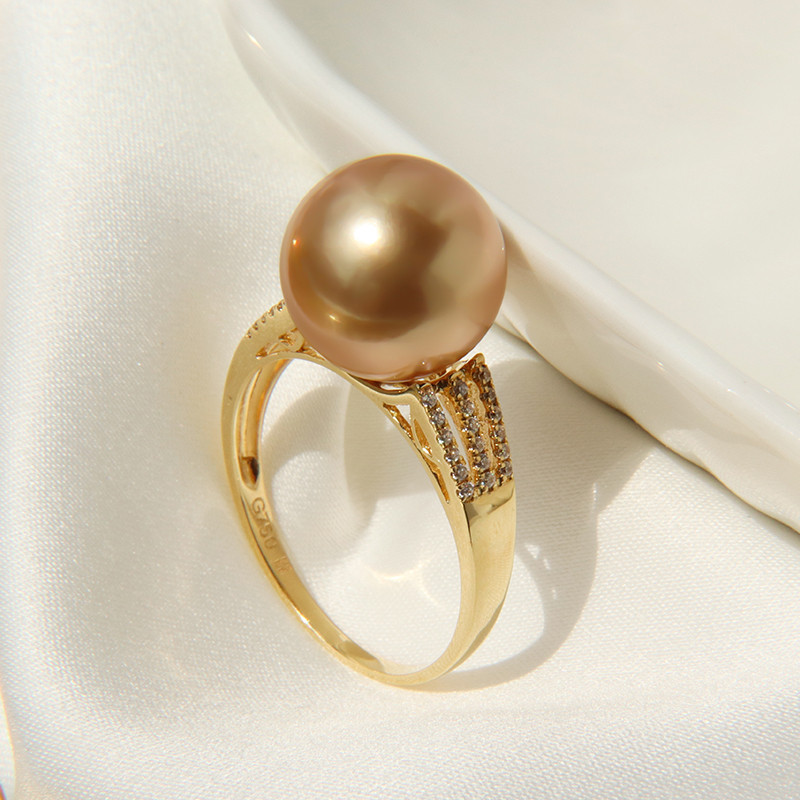 【La Corser】高級輸入10-13mm南洋ゴールドパールリング18Kゴールド強金天然海水パールラウンドミラー光沢高貴