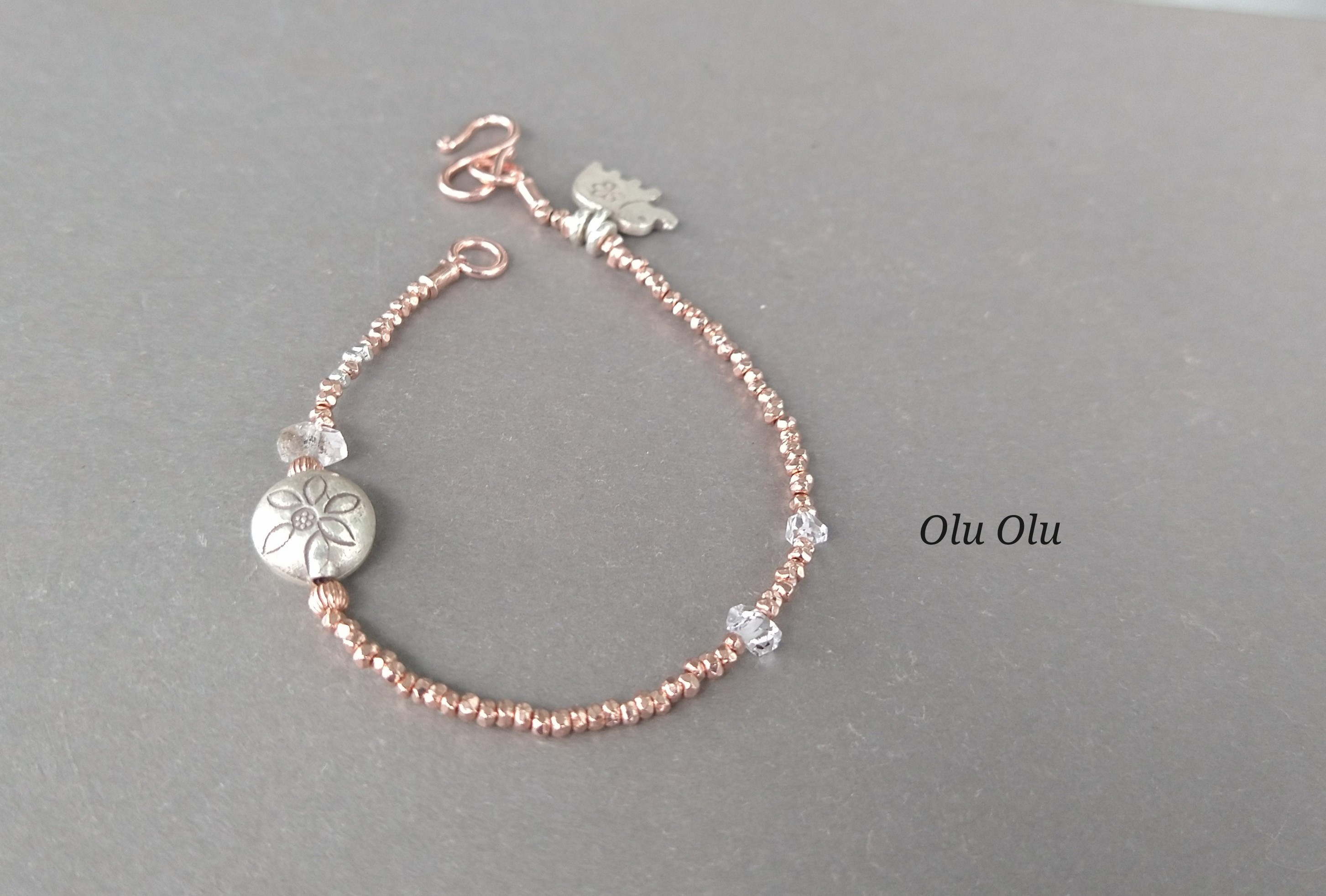 ハーキマーダイヤモンド×ロゼ・カレンシルバーのブレスレット