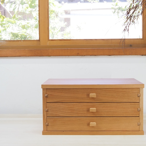 ブラックチェリーの引き出し整理箱 木製 レターケース 小物入れ 〈BC