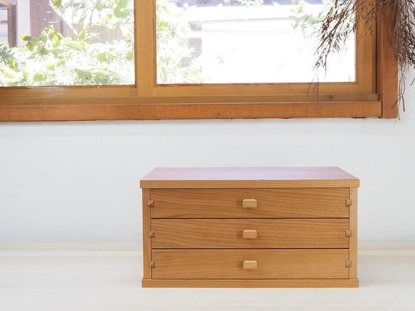 ブラックチェリーの引き出し整理箱 木製 レターケース 小物入れ 〈BC