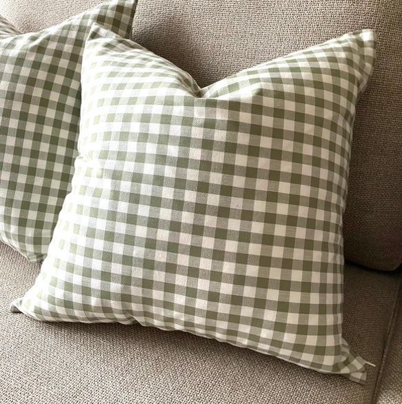 クッションカバー モスグリーン ギンガムチェック柄＊日本製生地
