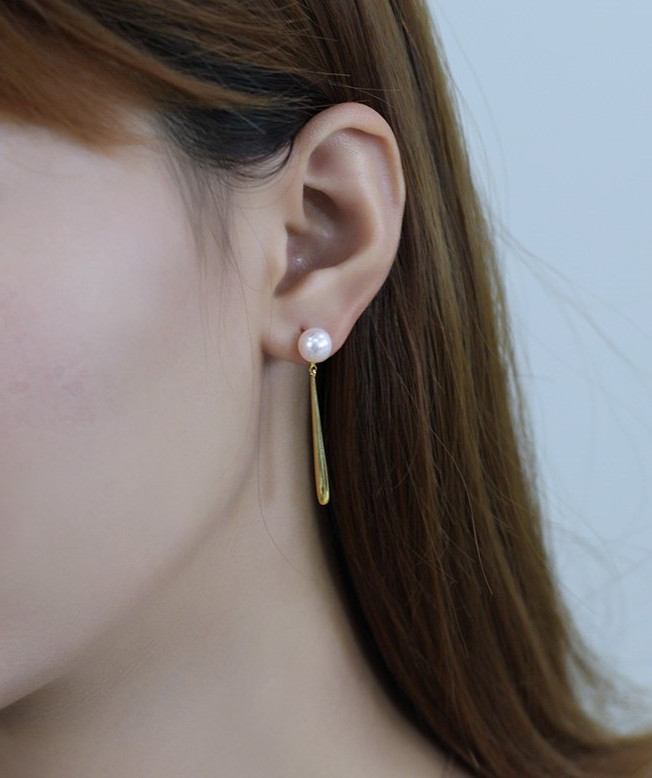 【La Corser】日本製 6-9.5mm 天然海水アコヤ真珠ピアス 18Kゴールドピアス ロングデザイン 女神級の強い光 丸