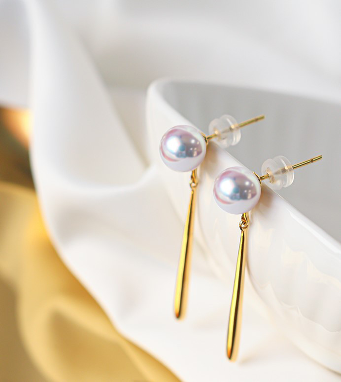 【La Corser】日本製 6-9.5mm 天然海水アコヤ真珠ピアス 18Kゴールドピアス ロングデザイン 女神級の強い光 丸