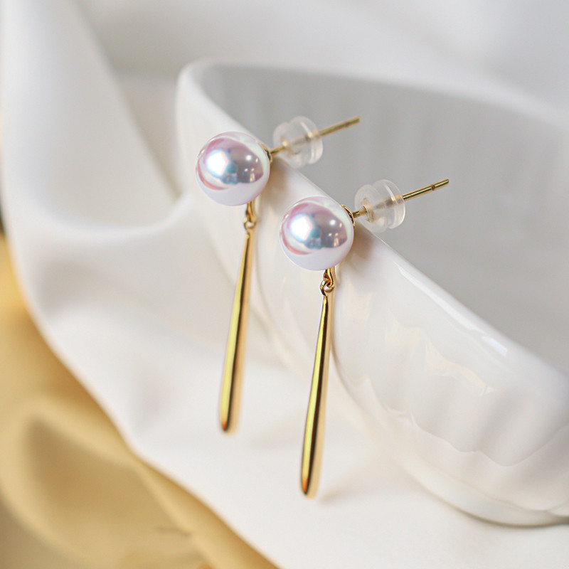 【La Corser】日本製 6-9.5mm 天然海水アコヤ真珠ピアス 18Kゴールドピアス ロングデザイン 女神級の強い光 丸