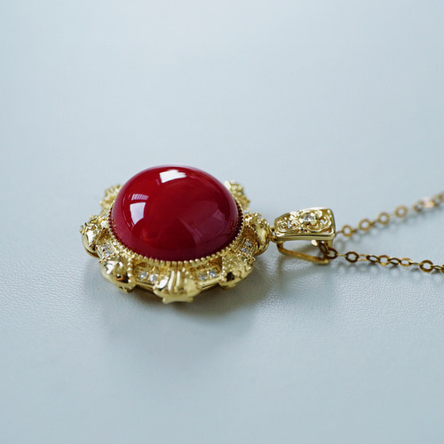 太陽」 K18イエローゴールド 天然血赤サンゴ 珊瑚 天然ダイヤモンド