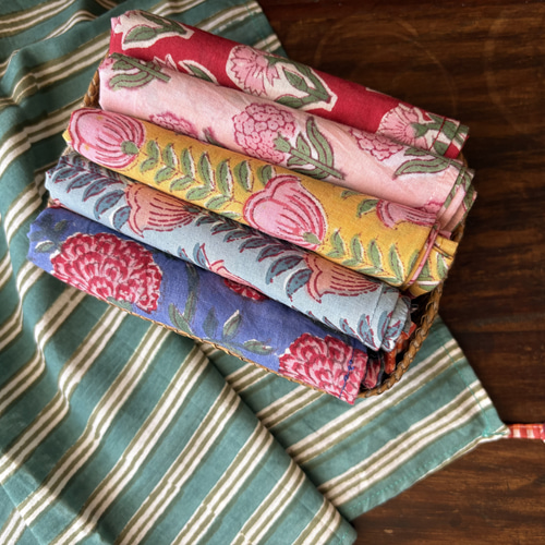 インド綿 ブロックプリント ハンカチ/ナフキン ハンカチ・手ぬぐい