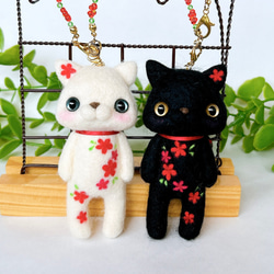おっきなあにまる〜花はな〜 ねこ バッグチャーム 羊毛フェルト バッグ