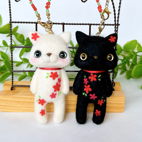 おっきなあにまる〜花はな〜 ねこ バッグチャーム 羊毛フェルト バッグ