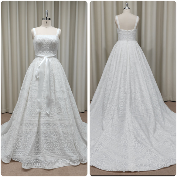 【ナチュラル・レトロ】幾何学レース×Aラインのウェディングドレス ナチュラル・レトロ】幾何学レース×Aラインのウェディングドレス