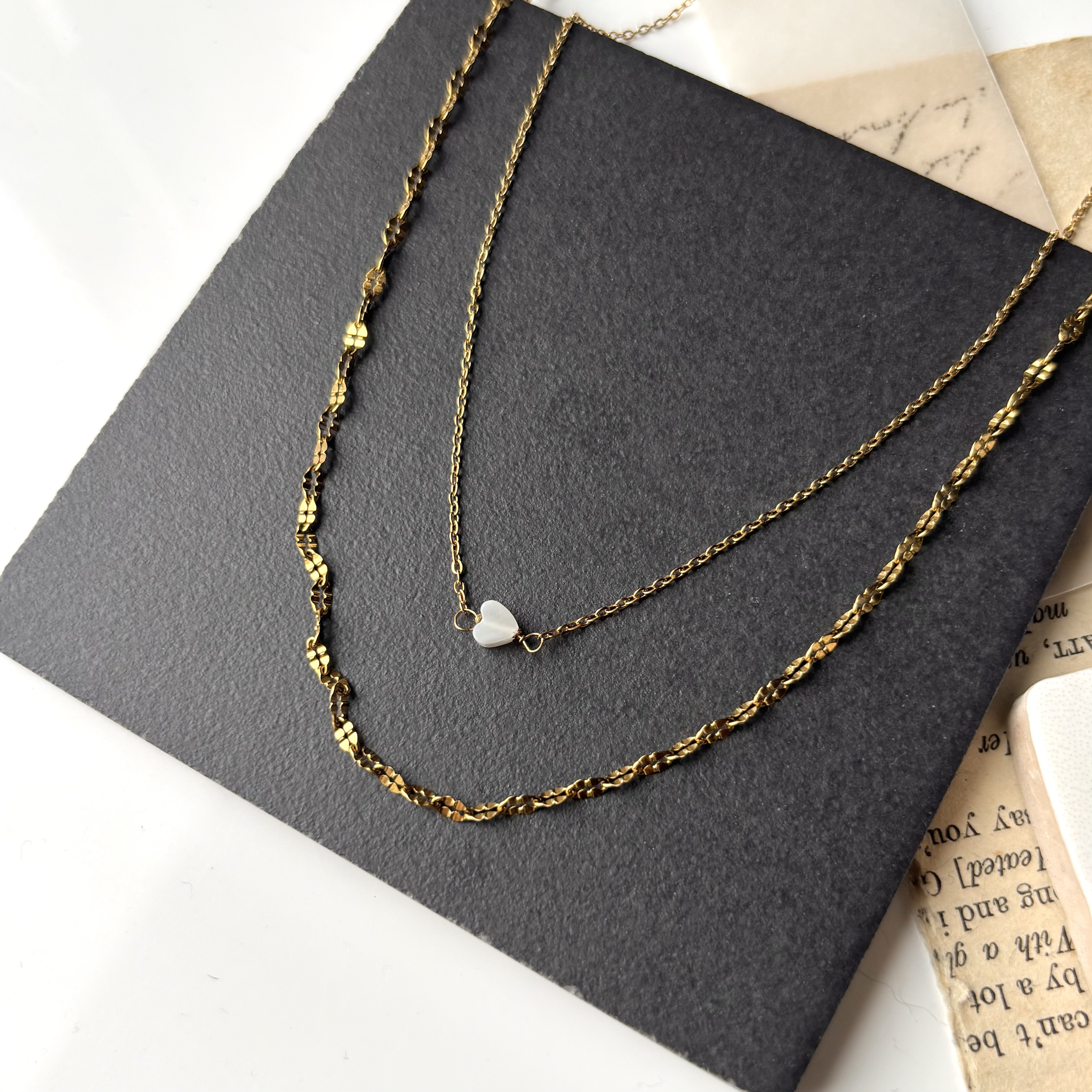 【重ね付け2本SET*✶】シェルハート&ペタルチェーンネックレス