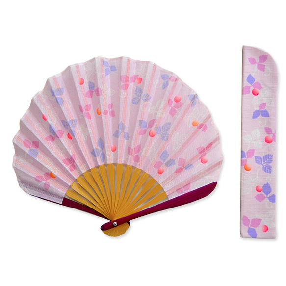 シェル型布扇子　野イチゴ（ピンク） 1枚目の画像