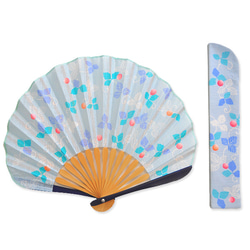 シェル型布扇子　野イチゴ（水色） 1枚目の画像