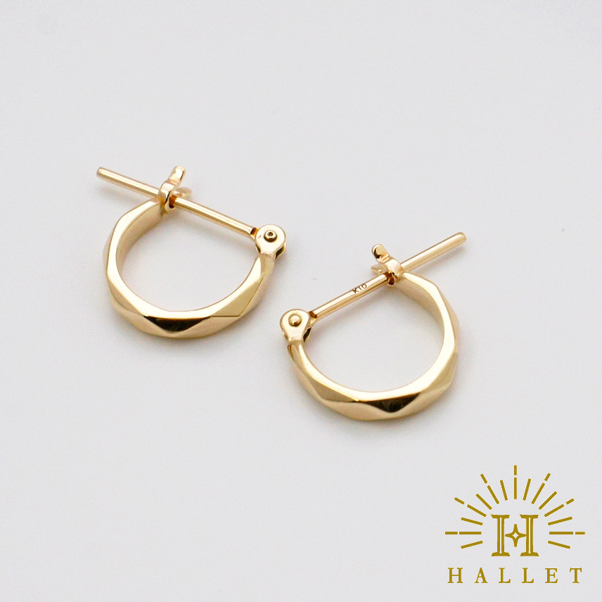 k10/k18 多面カットフープピアス プチフープピアス ゴールド 小ぶり ひし形 pc_ct