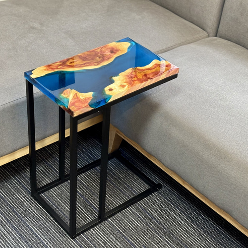 サイドテーブル アイアン 無垢 木製 一枚板 コの字 おしゃれ ベッド 50cm