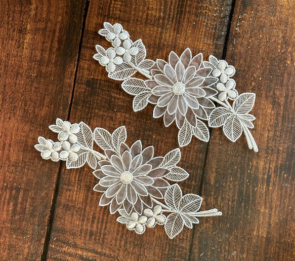 立体オーガンジーモチーフレース ◆ ボタニカル柄 ◆ 1組(2枚) ◆ 日本製 ◆ M-lace-No,219 9枚目の画像