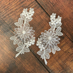 立体オーガンジーモチーフレース ◆ ボタニカル柄 ◆ 1組(2枚) ◆ 日本製 ◆ M-lace-No,219 2枚目の画像