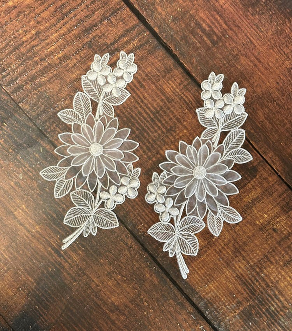 立体オーガンジーモチーフレース ◆ ボタニカル柄 ◆ 1組(2枚) ◆ 日本製 ◆ M-lace-No,219 2枚目の画像