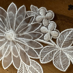 立体オーガンジーモチーフレース ◆ ボタニカル柄 ◆ 1組(2枚) ◆ 日本製 ◆ M-lace-No,219 10枚目の画像