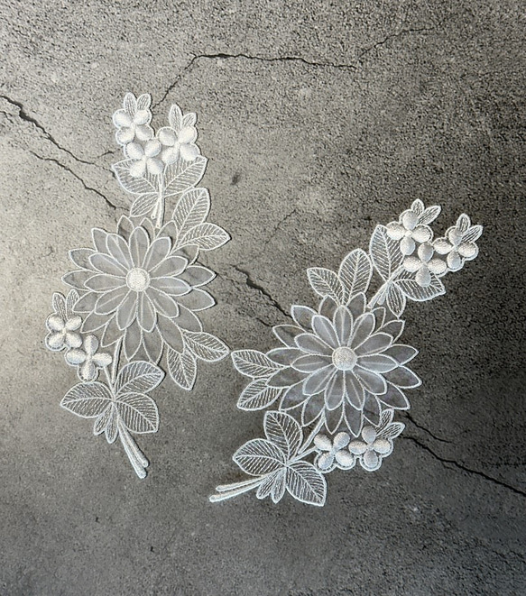 立体オーガンジーモチーフレース ◆ ボタニカル柄 ◆ 1組(2枚) ◆ 日本製 ◆ M-lace-No,219 7枚目の画像