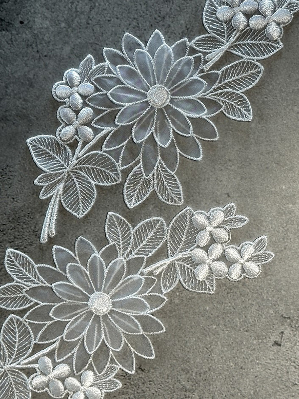 立体オーガンジーモチーフレース ◆ ボタニカル柄 ◆ 1組(2枚) ◆ 日本製 ◆ M-lace-No,219 8枚目の画像