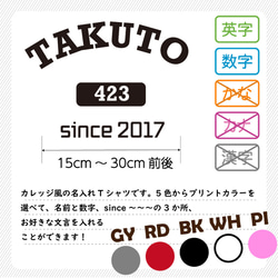 カレッジ風デザインのオリジナル名入れＴシャツ 2枚目の画像