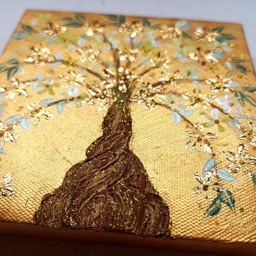 風水開運絵画◆金箔　輝く招財樹　幸せの木　ウェルカムゴールド　幸せの木　金の 風水吉祥絵画◇金箔 輝く招財樹 幸せの木 花の絵 癒し 幸せの木