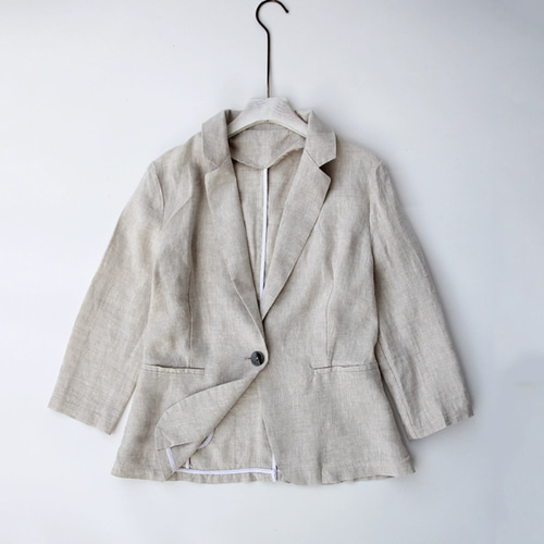 100%リネン（亜麻）七分袖 薄手ジャケット.レディース 春 秋 上品