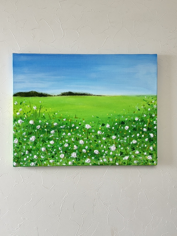 原画テクスチャーアート風景画⭐︎シロツメグサの野原 絵画 vie fleur