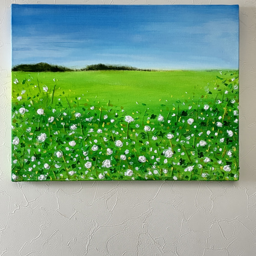 Flower hat 絵画原画 原画テクスチャーアート風景画⭐︎シロツメグサの野原 絵画 vie fleur