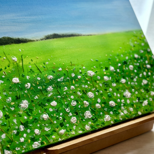 原画テクスチャーアート風景画⭐︎シロツメグサの野原 絵画 vie fleur