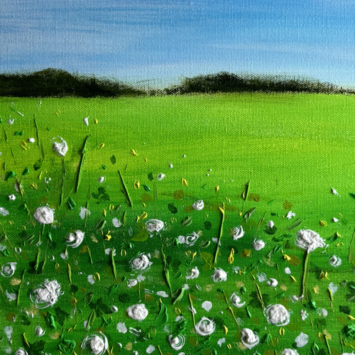 原画テクスチャーアート風景画⭐︎シロツメグサの野原 絵画 vie fleur