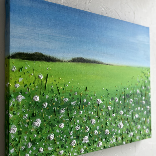 原画テクスチャーアート風景画⭐︎シロツメグサの野原 絵画 vie fleur