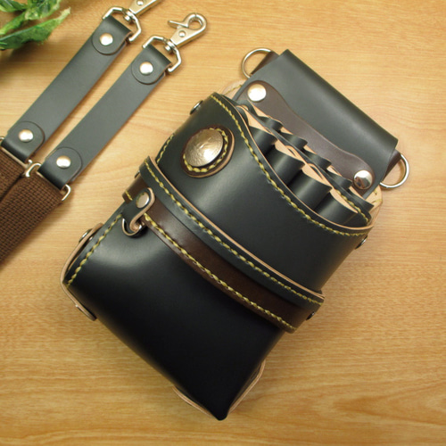 本革 ハンドメイド 9丁差し シザーケース (ダークグリーン×ダーク
