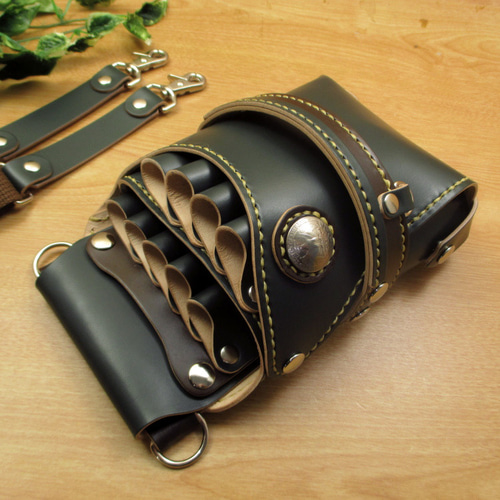 本革 ハンドメイド 9丁差し シザーケース (ダークグリーン×ダーク