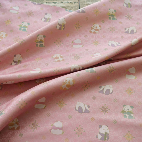 長さ1m ジャガード生地 大判 パンダ柄 可愛い ピンク 綺麗 上品 布