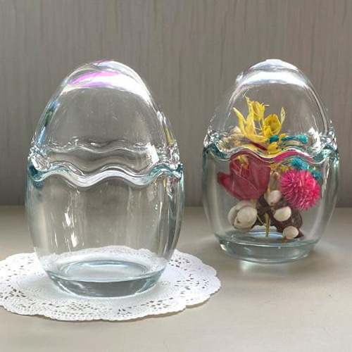 透明ガラス卵型花瓶 格子模様 卵型 ガラス瓶 ビン ボトル ガラス容器 容器 カップ プリザーブド