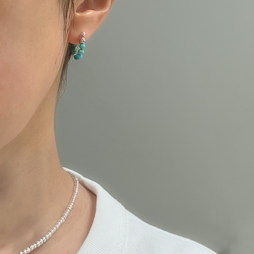 人気セット】ターコイズ ロングネックレス＆フープピアス SV925/金具