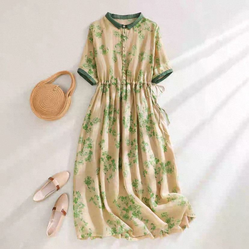 夏♡ワンピース♡通勤♡通学♡花柄♡綿麻