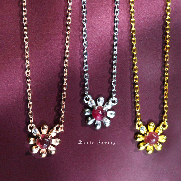 Ruby Bloom』 ルビーのお花のネックレス ピンク ゴールド シルバー