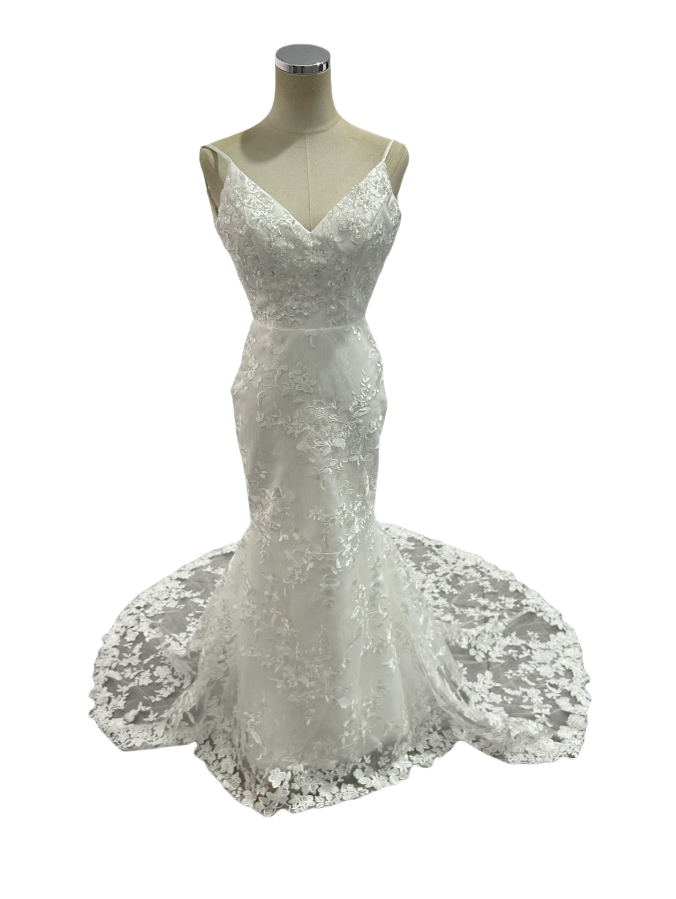 ウェディングドレス マーメイドライン キャミソール Vネック 贅沢な総レース オフホワイト 花嫁