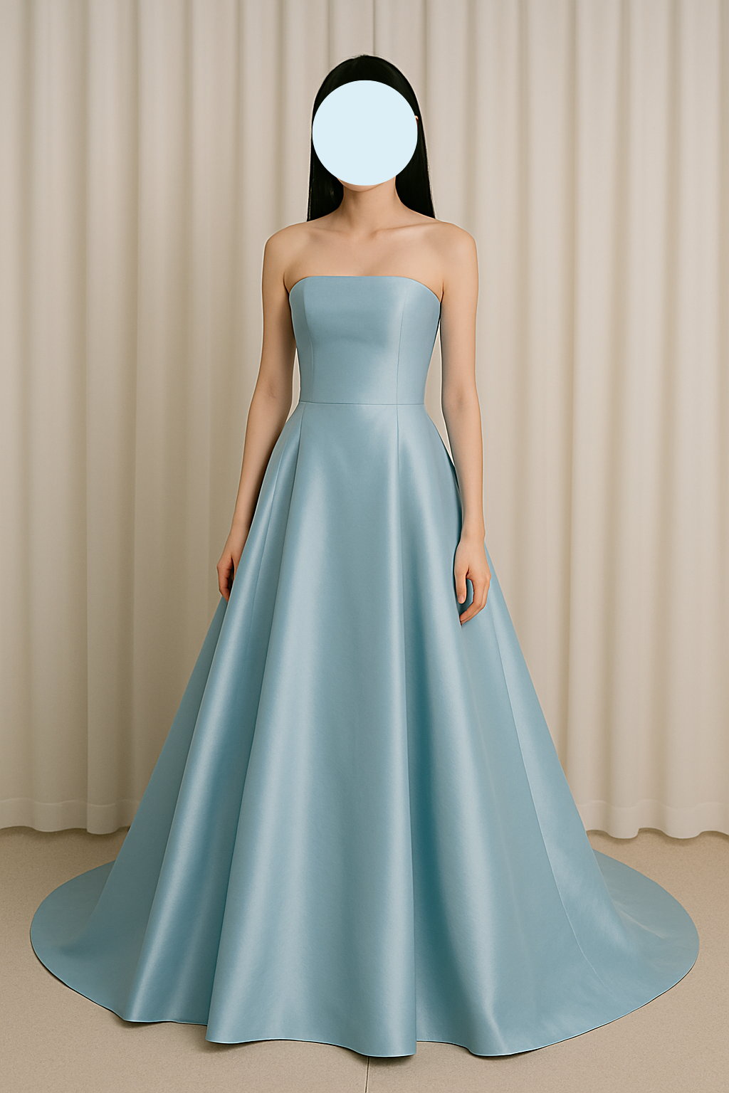 送料無料！パーティードレス 爽やかで優しいブルー ベアトップ スレンダーライン 結婚式 前撮り