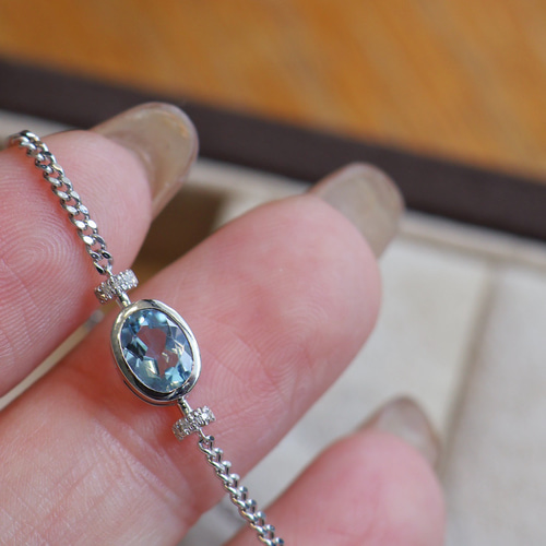 天然ダイヤモンド付きアクアマリンブレスレットk18 0229 天然ダイヤモンド付きアクアマリンブレスレットk18 天然ダイヤモンド