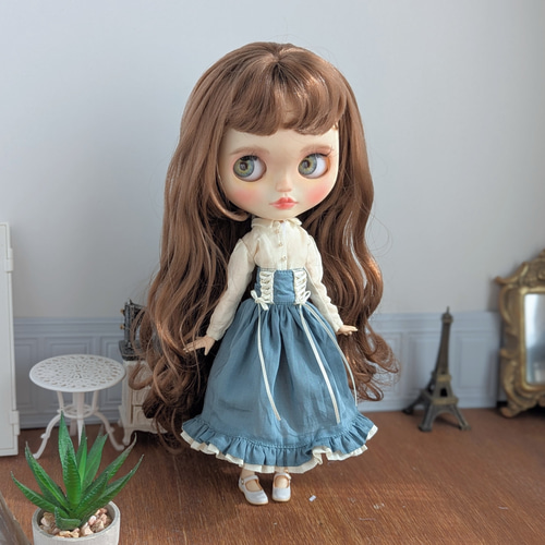本革アウトフィット　ビーズリボンコルセットドレス ブライス 1/6ドール 1365※単品※ブルーのコルセットスカート※ブライスアウトフィット※1/6