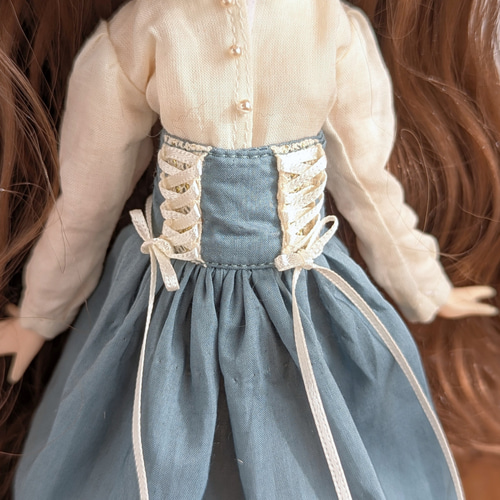 本革アウトフィット　ビーズリボンコルセットドレス ブライス 1/6ドール 1365※単品※ブルーのコルセットスカート※ブライスアウトフィット※1/6