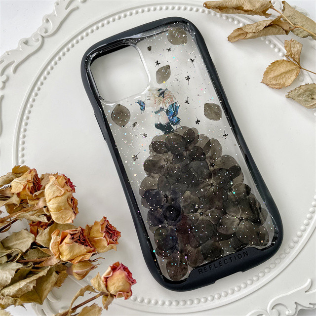 紫陽花iFace風押し花スマホケース、iPhone全機種対応、iPhone16e、iPhone15Pro、iPhone8